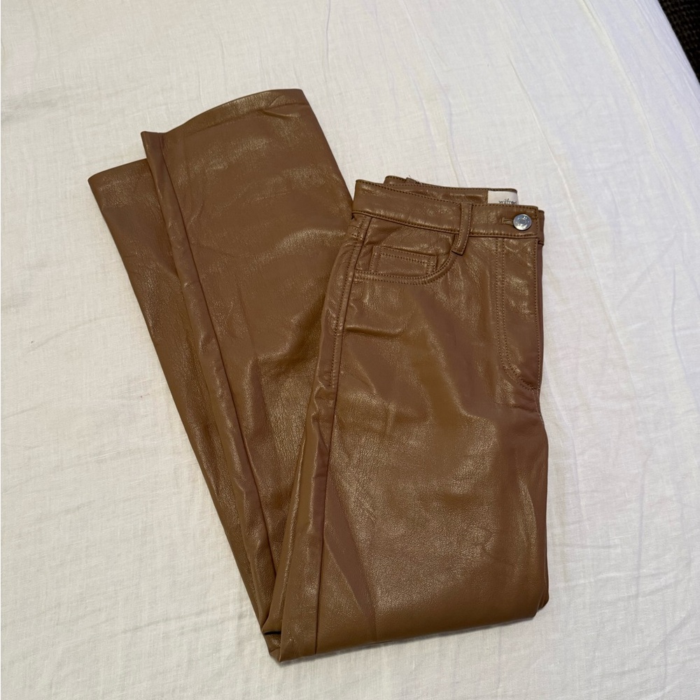 Aritzia Wilfred Melina Crop Faux Leather Straight Leg Tan Brown Pants
